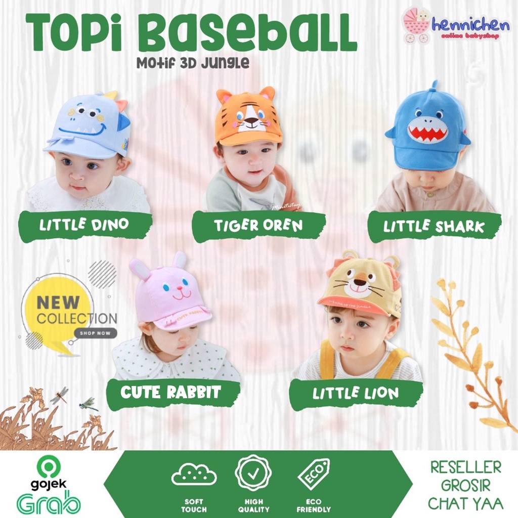 TOPI ANAK TOPI BASEBALL JUNGLE 3 DIMENSI MOTIF HEWAN FASHION ANAK UNISEX CNA