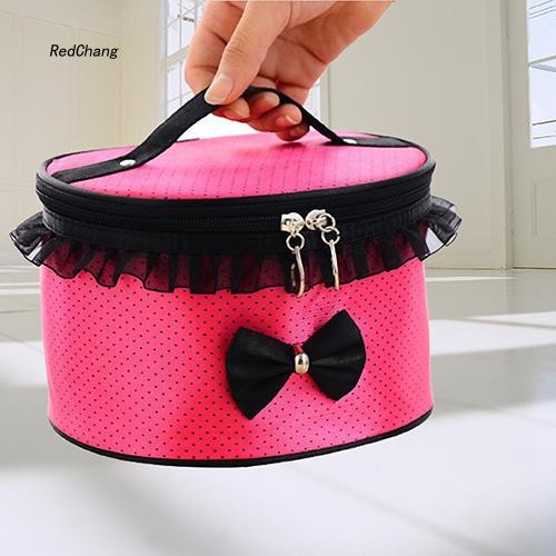 AWM Travel Make Up Tas Kosmetik / Penyimpanan Kosmetik Organizer Makeup Motif Polkadot Aksen Pita / travel bag simpel modern tahan air praktis ringan murah bagus awet