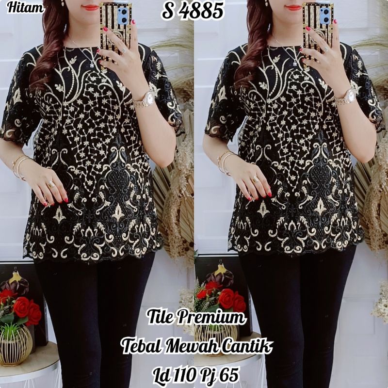 STYLE 4885.ATASAN JUMBO TILE BAJU BLOUSE LENGAN PENDEK MEWAH PREMIUM