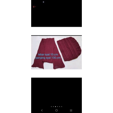 set turban ibu dan syal hangat polos / payet