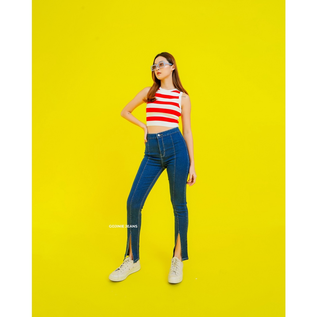GOJINIEJEANS - Highwaist Tulang Kaki Slit Depan - 4833 - BLACK WIDOW