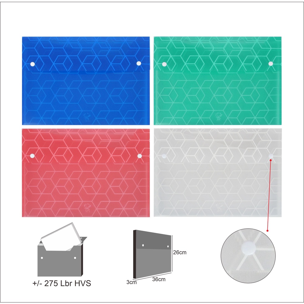 

EAGLE Carry File Box Transparan Tebal 3 Cm F4 (Folio) / Map Dokumen 2 Kancing / Tas Dokumen Motif KUBUS