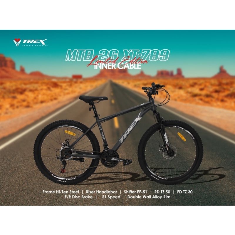 TERBARU Sepeda Gunung MTB 26 inch TREX XT 789 Hi-Teen 21sp 21 Speed