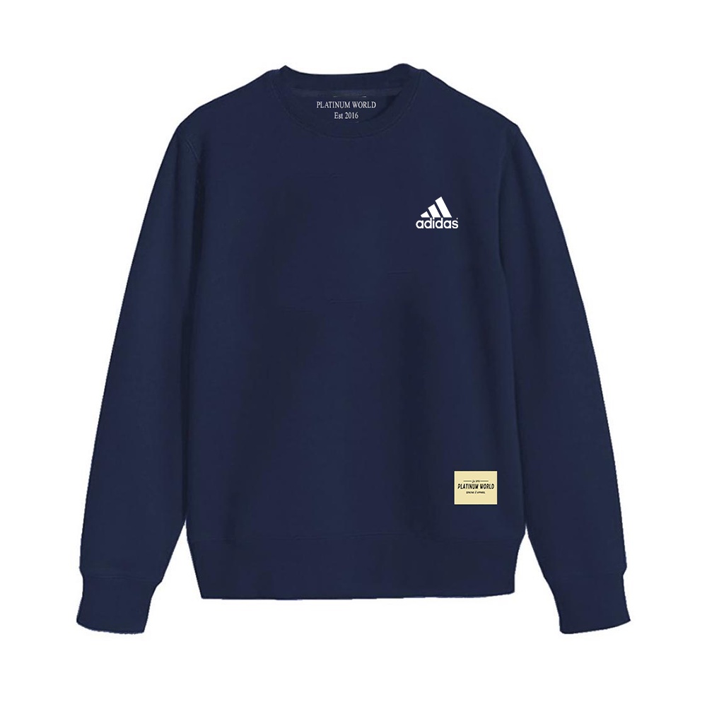 PLATINUM WORLD 12 Crewneck Jaket Sweater Logo Adidas Navi - Biru Dongker Basic  Authentic Quality