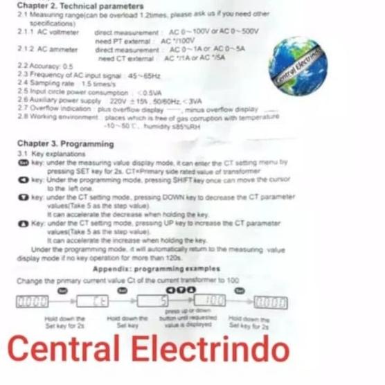 Ampere Meter Digital Direct Include CT EWIG 96x96 AC 100A.