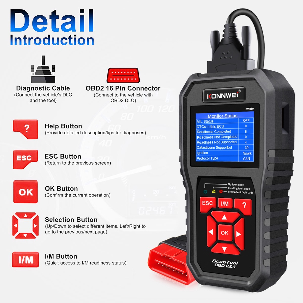 [Ready Stock] KONNWEI KW850 OBD2 Auto Diagnostic Tool Check Engine Automotive Car Scanner Code Reader