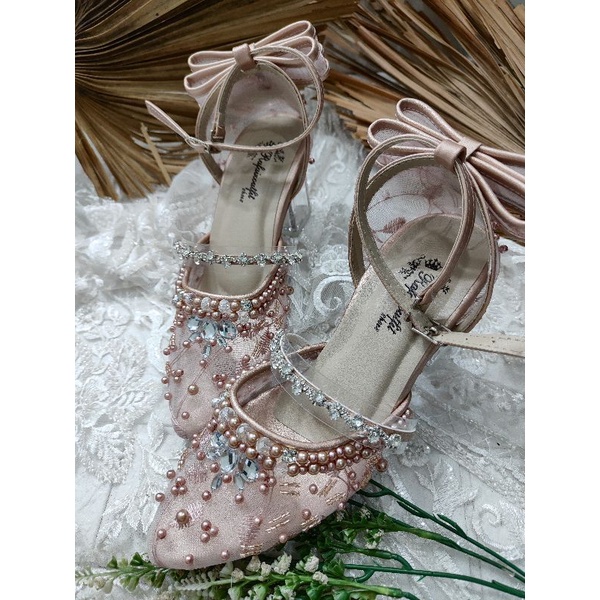 sepatu wanita zaneta rosegold 7cm kaca