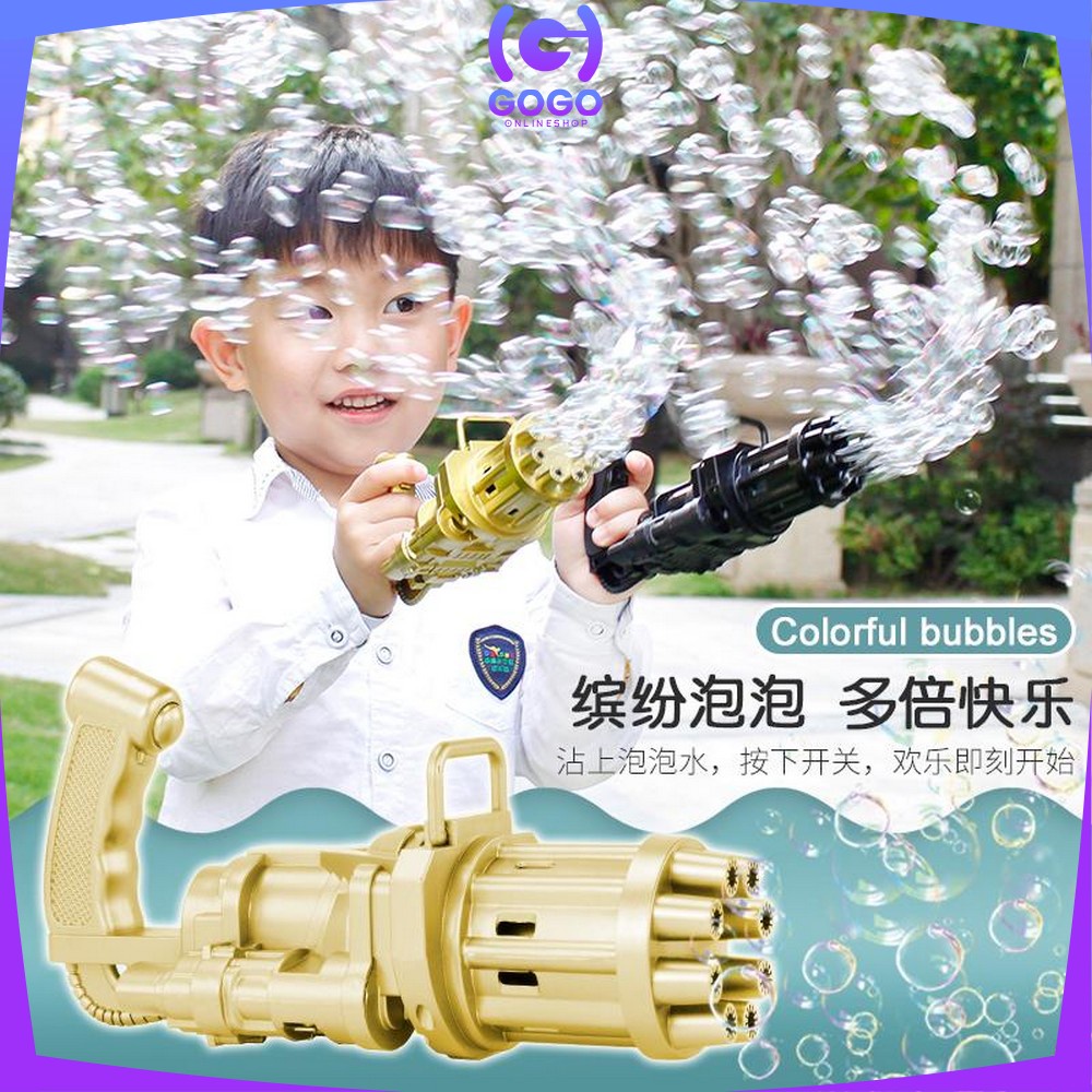 GOGO-M197 Mainan Bubble Gun Pistol Gelembung Sabun Anak Buble Gun Elektrik Machine Gun Bubble Busa