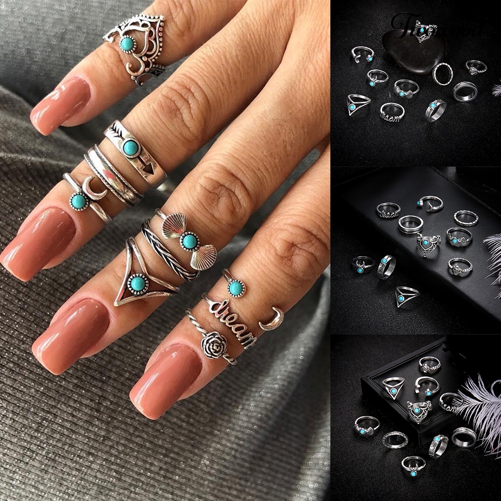 Cincin Knuckles Turquoise Palsu Gaya Bohemia Untuk Wanita