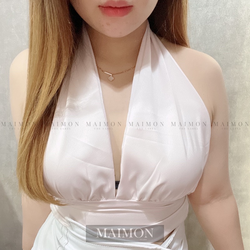 Silky Backless Top | Atasan Crop Sexy Korean Fashion | Maimon Grosir