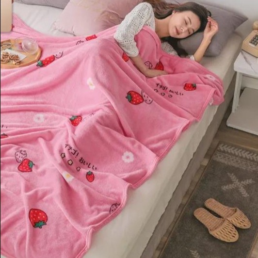 Selimut Dewasa halus KING 180X200 MOTIF bunga cantik TERMURAH IMPOR - STRAWBERRY PINK selimut tebal 