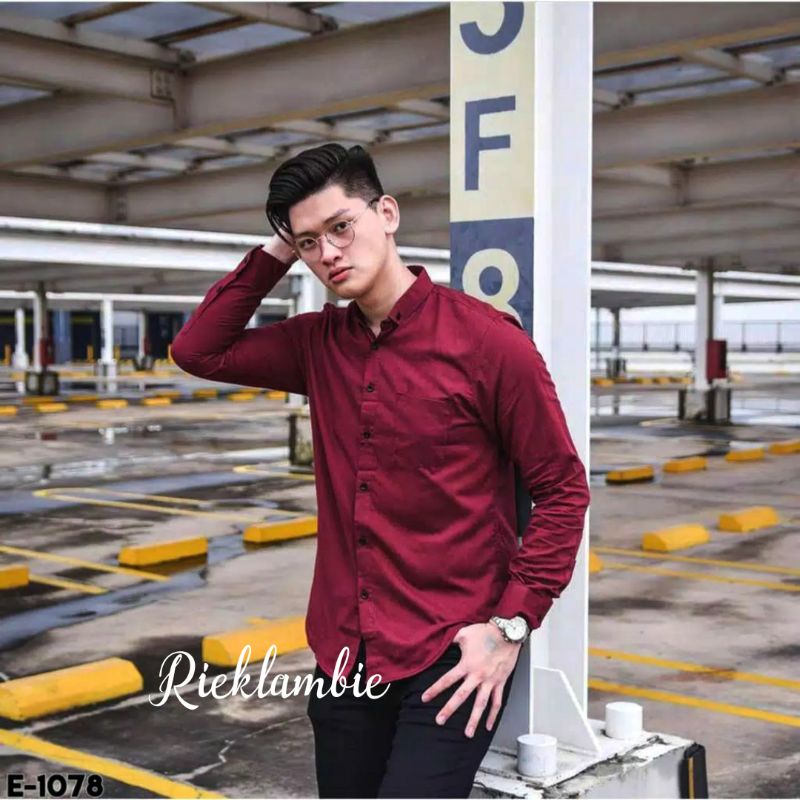 KEMEJA PRIA MARON POLOS LENGAN PANJANG MODEL SLIMFIT