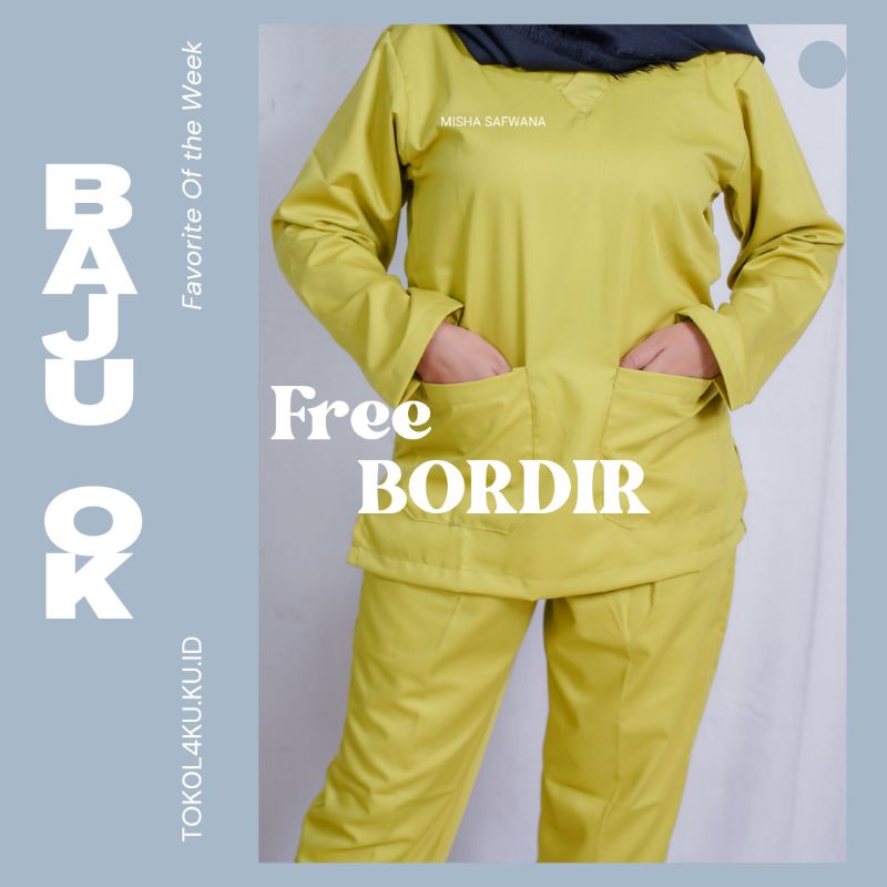 BAJU OK LENGAN PANJANG BAJU PERAWAT MEDIS FREE BORDIR