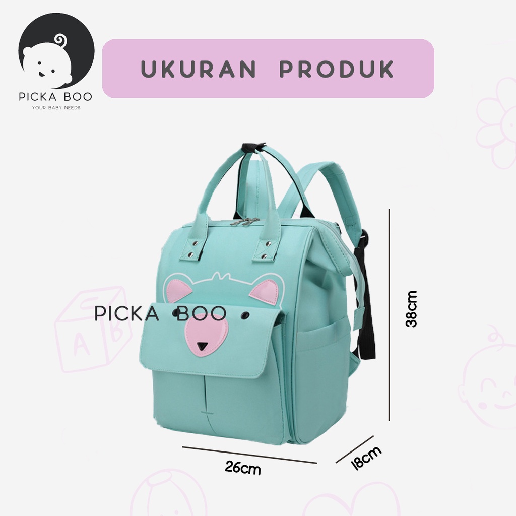 PICKA BOO Tas Ransel Bayi Diaper Bag Baby Tas Anak Sekolah Multifungsi Motif Bear