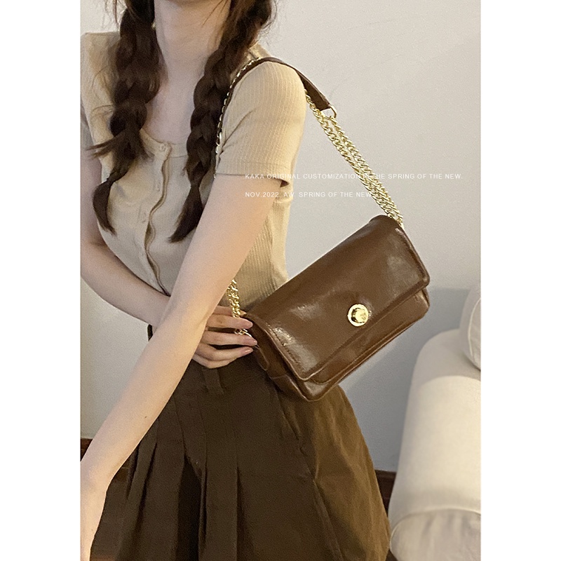 Suhao all-match ins chain bag female 2022 fashion trendi baru retro small square bag niche texture tas messenger bahu tunggal