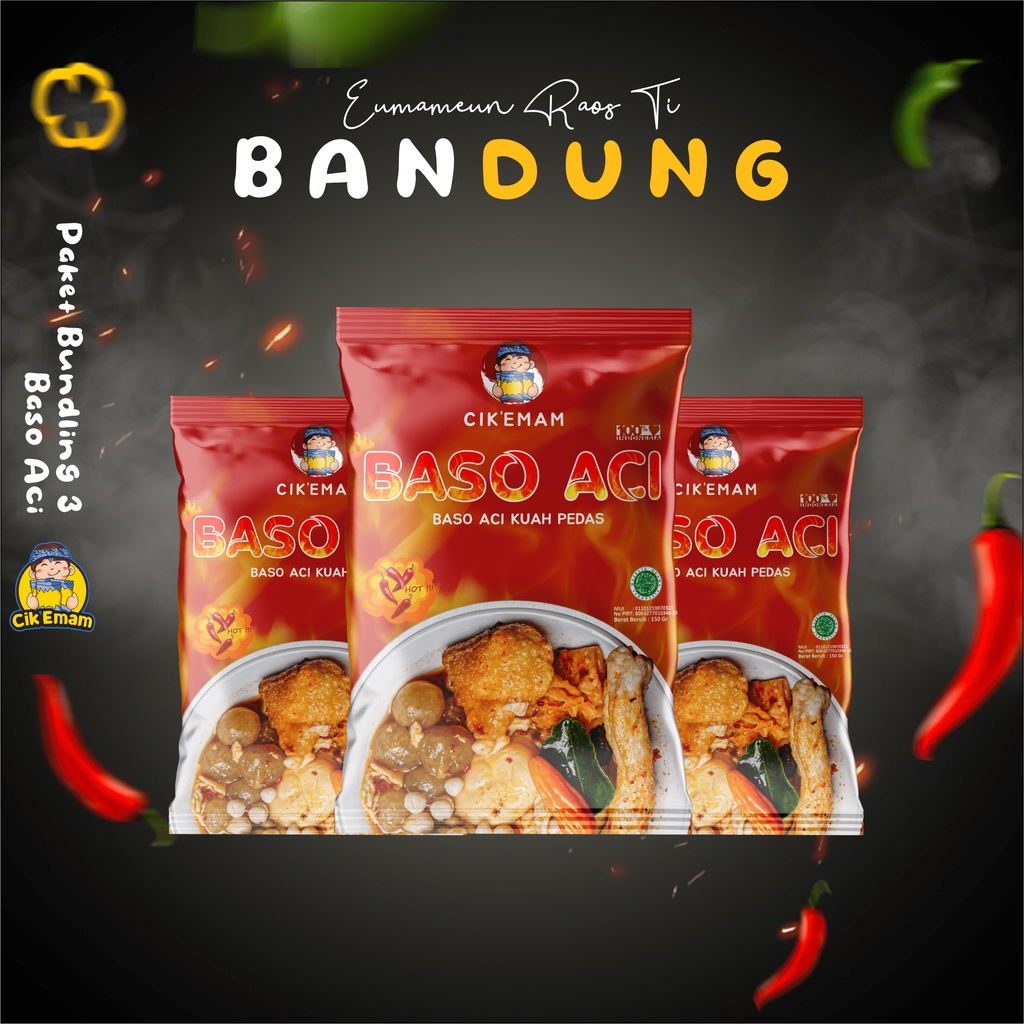 Jual Cikemam – Paket Baso Aci 3 Pcs Boci Kuah Pedas Chili Oil