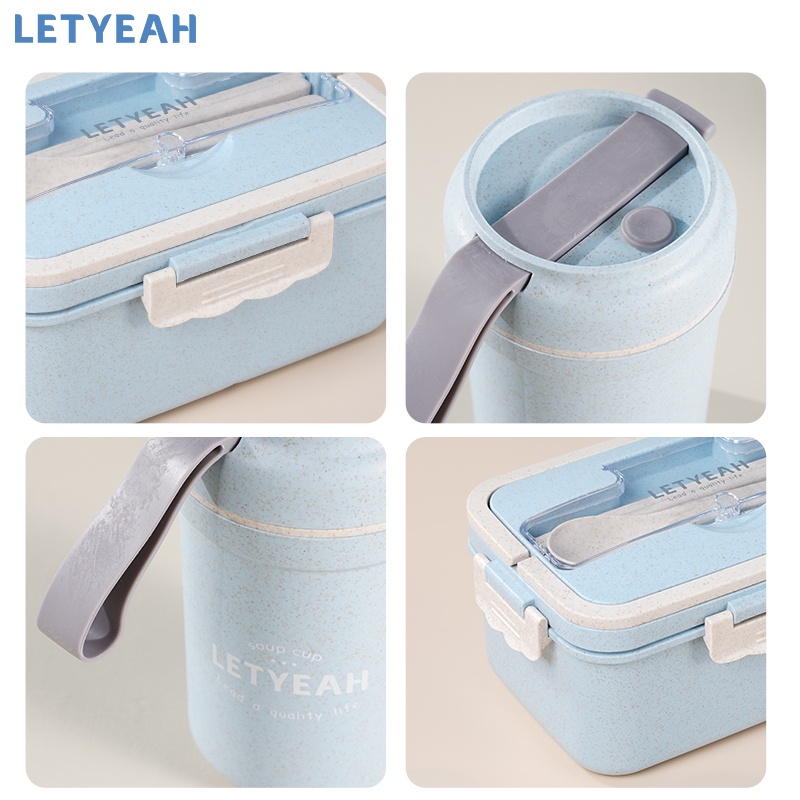 letyeah lunch box set kotak makan portabel  / kotak bekal makan wheat straw gandum 1500ml