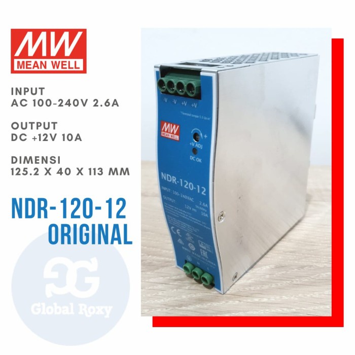 SMPS DC 12v 10A Mean Well NDR-120-12 Switching Power Supply Meanwell - DC +12v 10A
