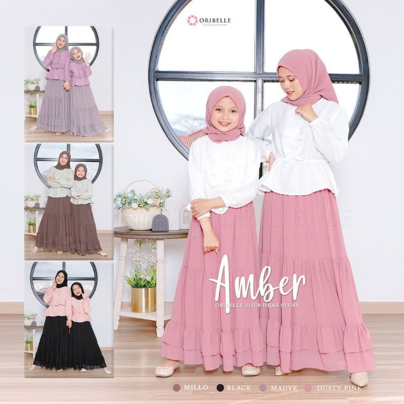 Baju Couple Ibu Anak Perempuan Amber Oribelle Setelan Rok Dan Atasan Wanita Kekinian One Set Crinkle Mix Ceruty Farisya Couple