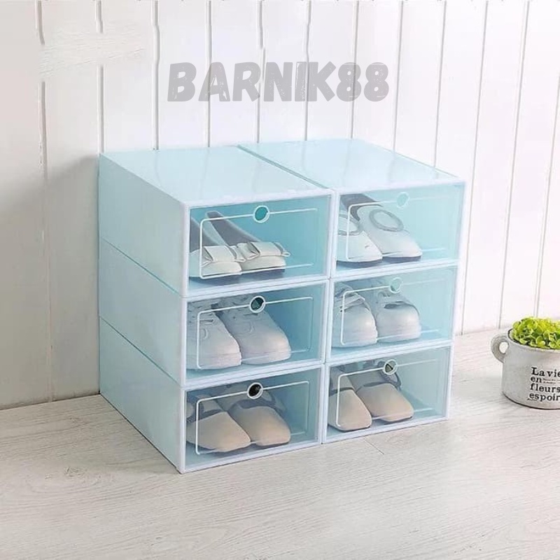 Barnik88 Box Sepatu Kotak Sepatu Plastik Harga Satuan Kotak Sepatu Lipat / Box Sepatu Lipat Transparan Flip Buka Depan BAGUS