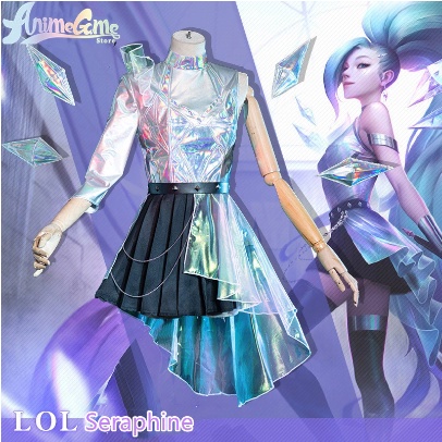 LOL Game League of Legends KDA Seraphine Cosplay Costume Women Full Clothes Wing Shoes Wig Ears Outf