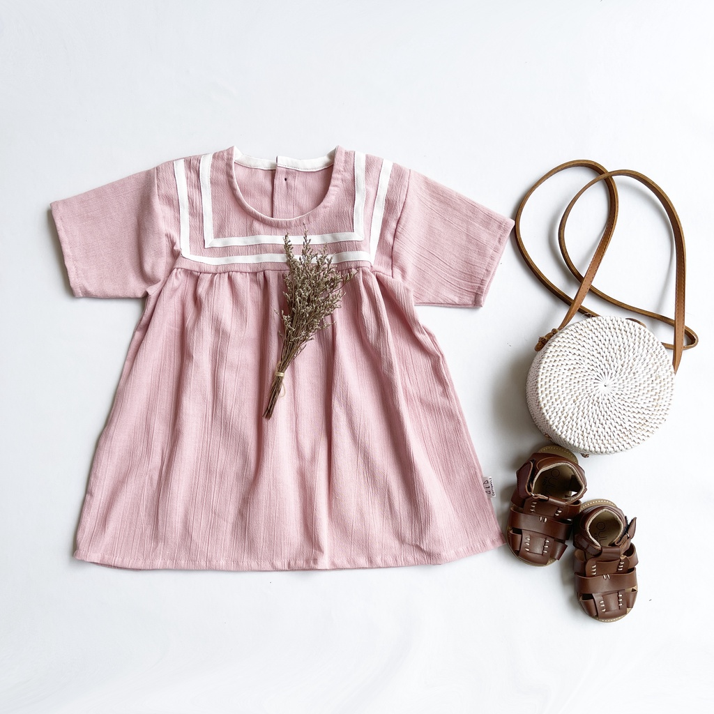 LINEA Dress Anak Linen Sailor Pink Navy Garis Putih KADO ULANG TAHUN BAYI