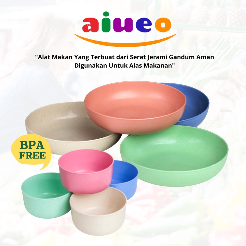 AIUEO Piring Makan Set 14cm Free Mangkok Set Wheat Straw Aesthetic Estetik Plastik