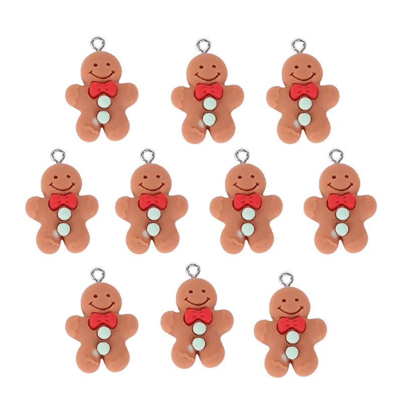 10 Pcs Aksesoris Liontin Bentuk Gingerbread Man Santa Claus Bahan Resin Untuk Membuat Anting Gelang Gantungan Kunci