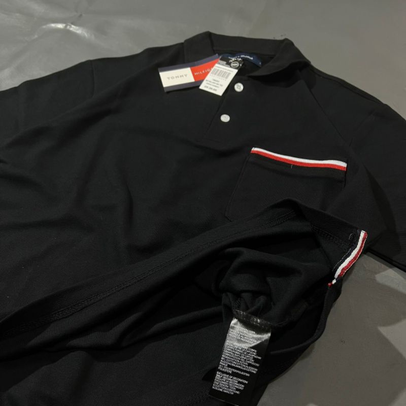 KAOS POLO TOMY HILFIGER BLACK FULL TAG LABEL CASUAL HYPE FASHION PRIA