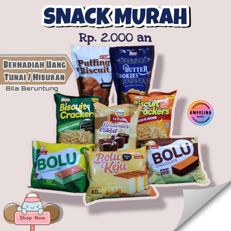 

SNACK MURAH, BOLU, COKELAT, BROWNIS, KEJU, RUMPUT LAUT, CRACKERS, BUTTER COOKIES,