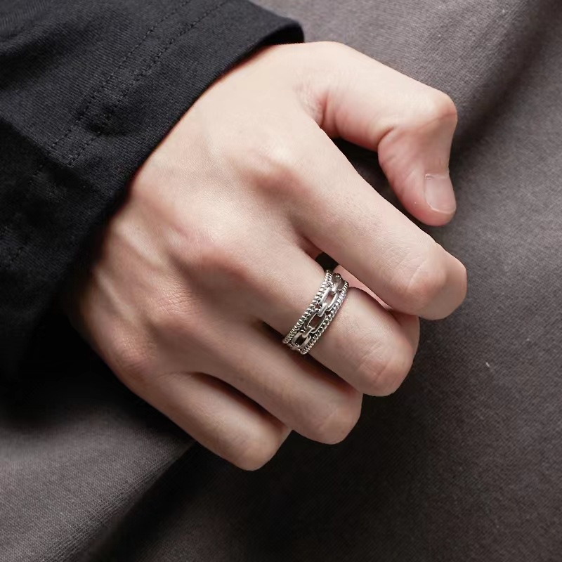 Cincin Model Terbuka Desain Rantai twist Lebar Gaya Hongkongkorea Selatan Untuk Wanita