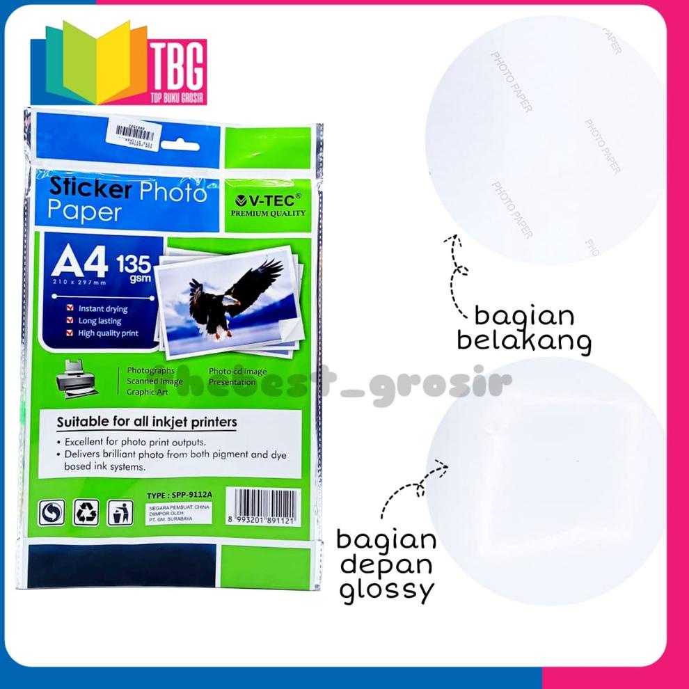 

⇘ 1 PACK (20 LEMBAR) KERTAS FOTO STICKER A4 135GSM V-TEC/KERTAS STICKER/STICKER PHOTO PAPER (R-3502) ギ