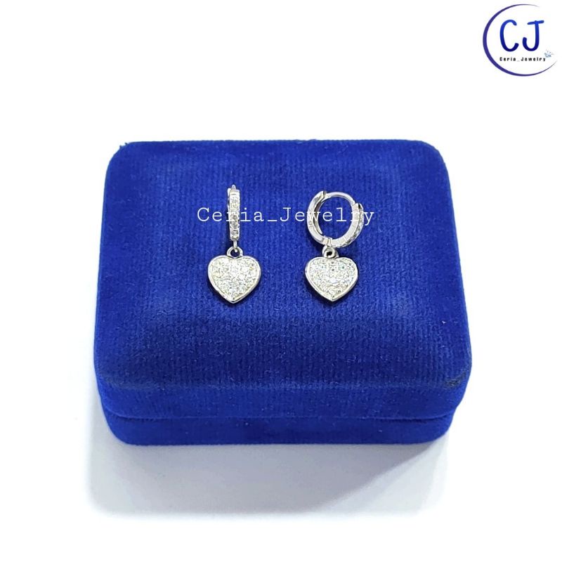 Anting Perak Asli Silver 925 Lapis Emas Model Jepit Gantungan love - perhiasan perak wanita
