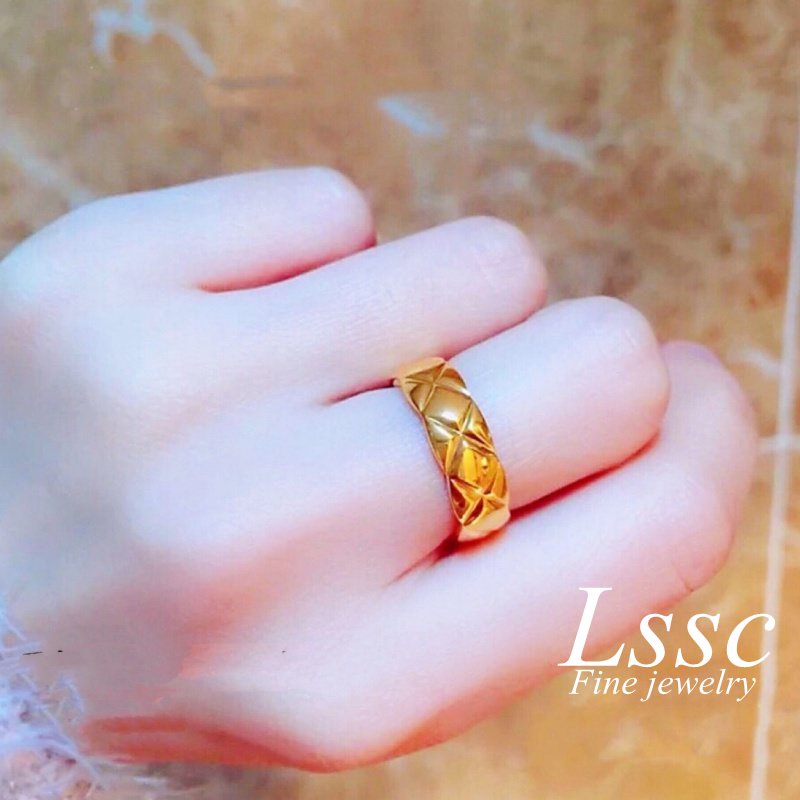 Cincin Titanium Wanita Emas 18K Elegan Cantik Anti Karat Perhiasan Korea Fashion Aksesoris Pasangan