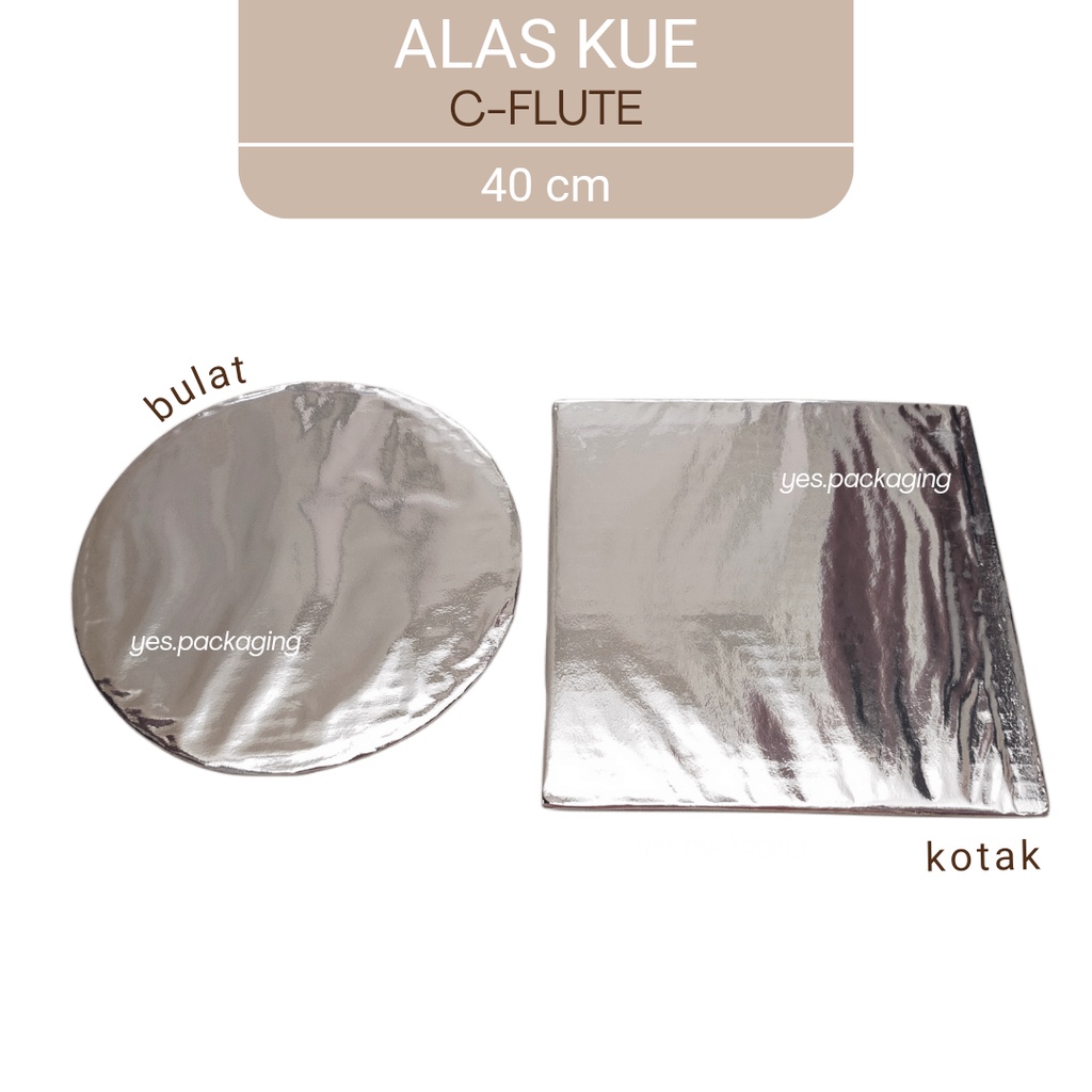 [40cm] ALAS KUE Tart Ulang Tahun Kotak Bulat Silver Tebal