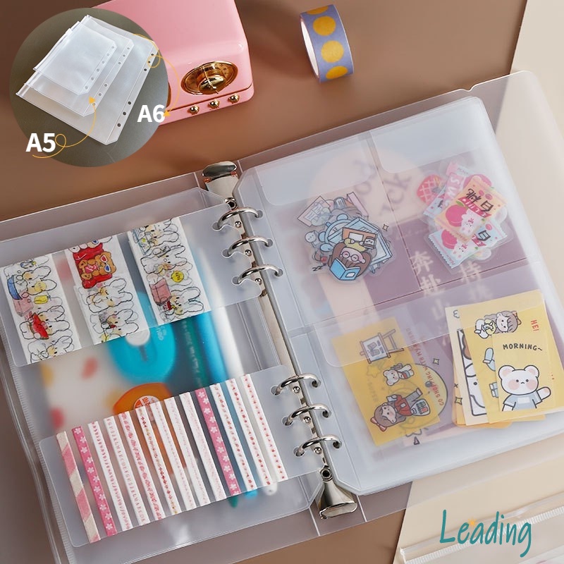 

6Hole Zipper Pocket Transparan Pensil Plastik Sleting A6/A5 Loose Leaf Pages Organizer Buku-Le