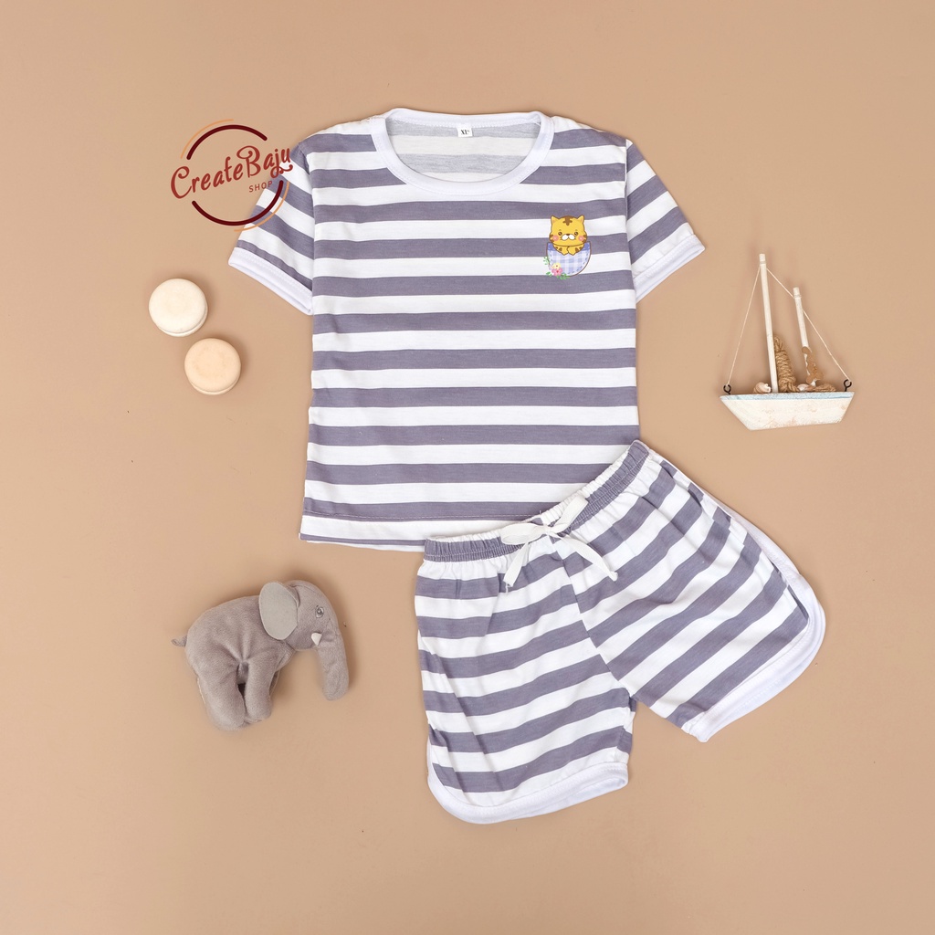 PROMO 7.7 SETELAN ANAK MOTIF SALUR KARAKTER TIGER KANTONG SETELAN ANAK POLOS UNISEX LENGAN PENDEK