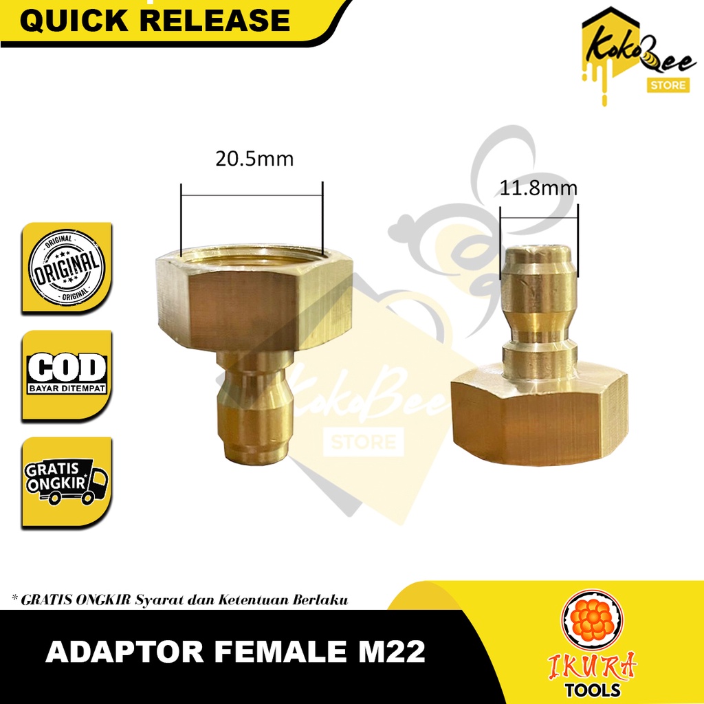 Quick release adaptor M22 female adaptor output mesin jet cleaner -  Adaptor selang jet cleaner quic