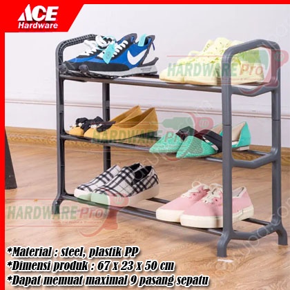 Rak Sepatu 3 Tingkat Tempat Sandal Dan Sepatu Abu-abu Stora Original Ace Hardware