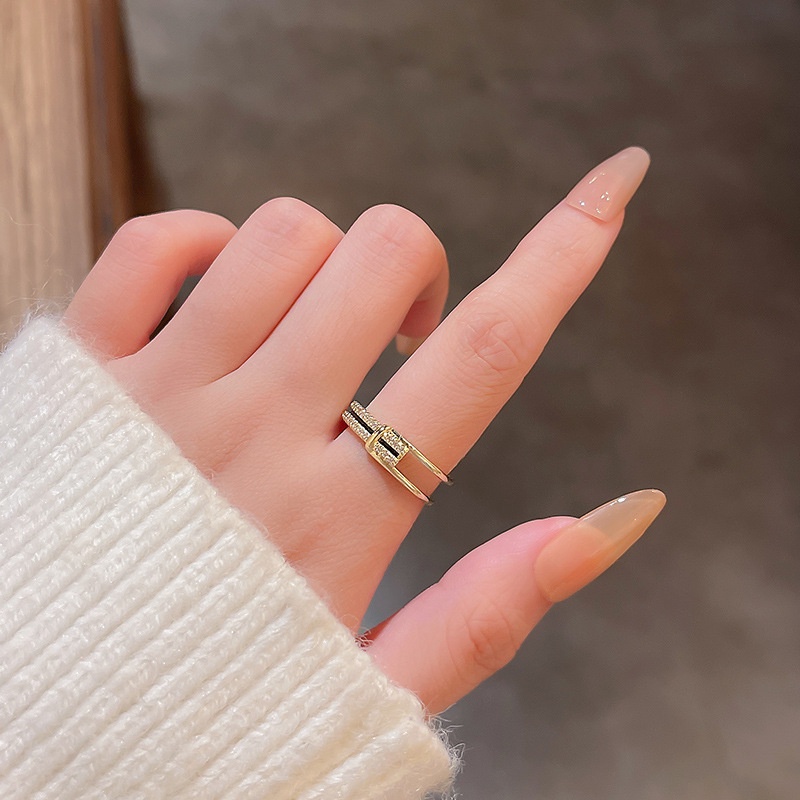 Cincin Model Terbuka Lapis Ganda Bahan Zirkon Dapat Disesuaikan Untuk Wanita