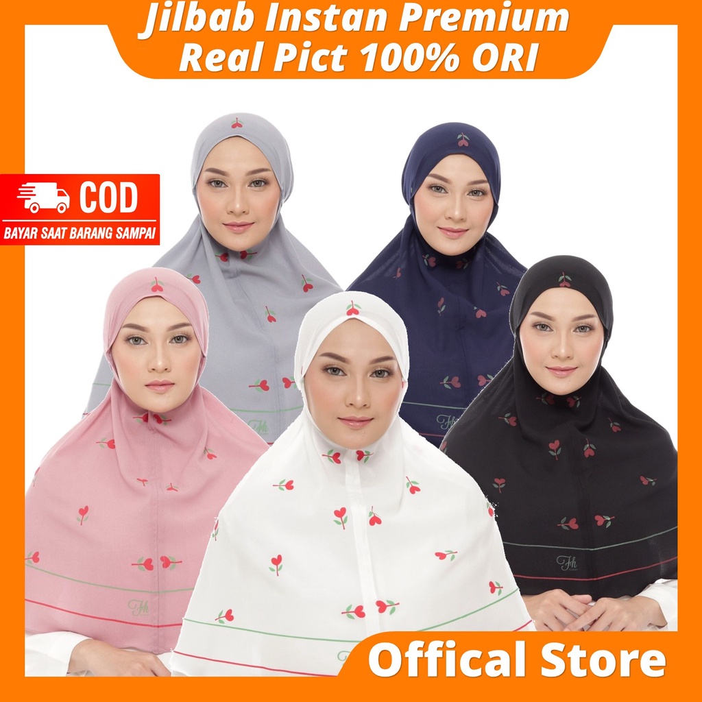 Jilbab Bergo Motif Terbaru Premium Hijab Instant Motif Bunga Tali Belakang Non Pet Original Branded 