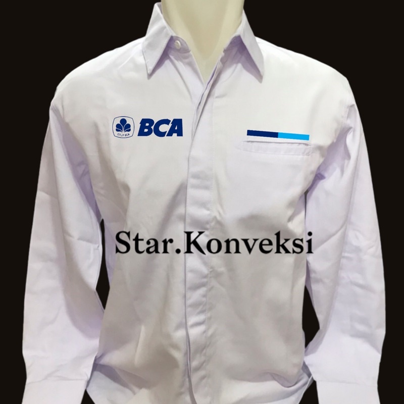 Seragam Dinas Kerja Kemeja PDH Baju Bank BCA Warna Putih Navy Biru Dongker Lengan Panjang Lengan Pen