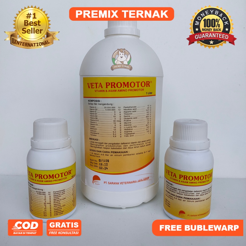 Veta Promotor 1 Liter - Mirip Introvit Oral - Premix Cair Multivitamin Asam Amino Lengkap Pemacu Pertumbuhan Ternak kambing Sapi Domba Cempe Pedet