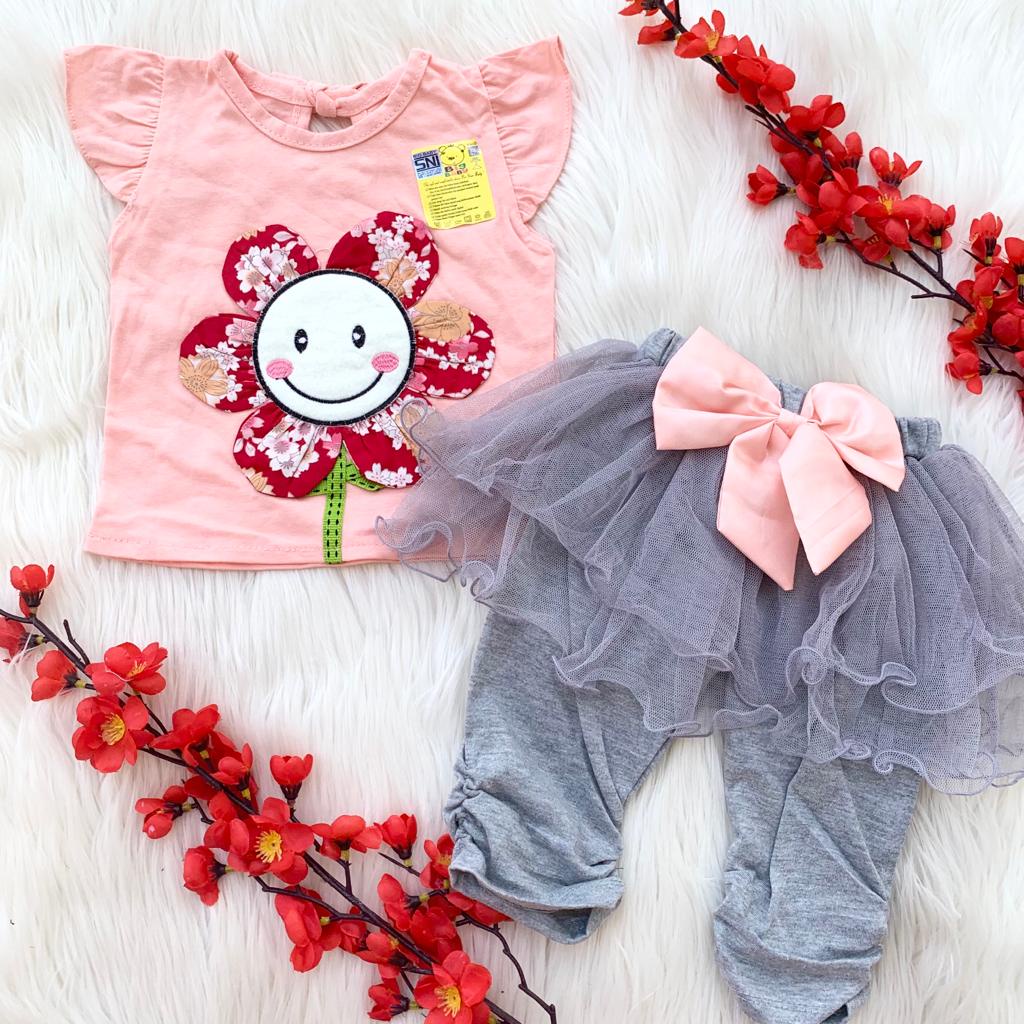 Baju setelan kaos celana tutu lembut lucu fashion anak bayi cewek perempuan baby girl murah -sun