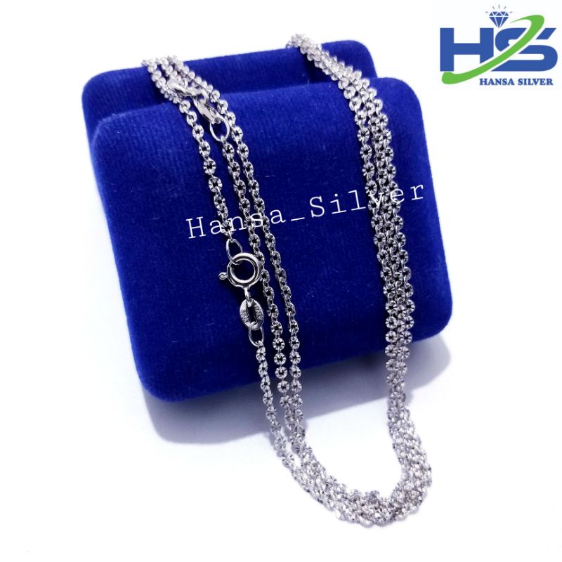 Kalung Perak Pria Wanita Silver Asli 925 Lapis Emas Putih Rantai Nori Ukir 60Cm - Kalung Pria Wanita Anti Karat