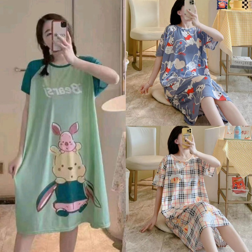 baju tidur daster wanita bahan spandex import the pooh