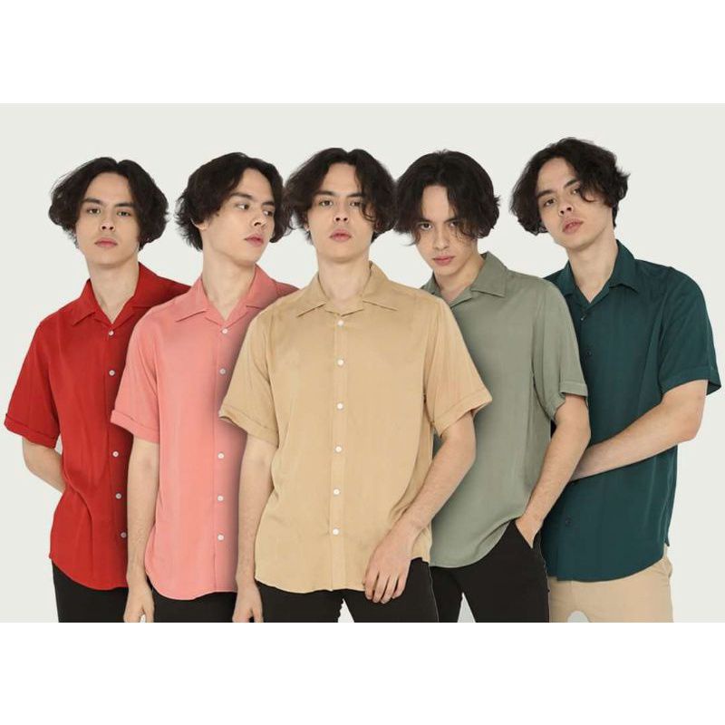 BASIC COLOUR SHIRT - Kemeja Polos Casual Lengan Pendek Pria