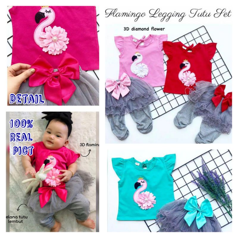 Setelan celana tutu BAYI 3-18 bulan MOTIF FLAMINGO / FLAMINGO tutu suit / BAJU SETELAN ANAK CELANA LEGGING TUTU FLAMINGO TSUM TSUM / SETELAN LEGGING TUTU FLAMINGO FLAMINGGO