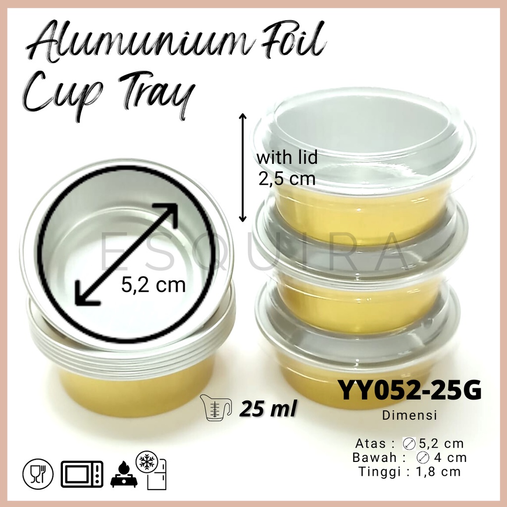 Aluminium Foil Cup Tray Gold 25ml with PET Lid 10 Pcs / YY052-25G