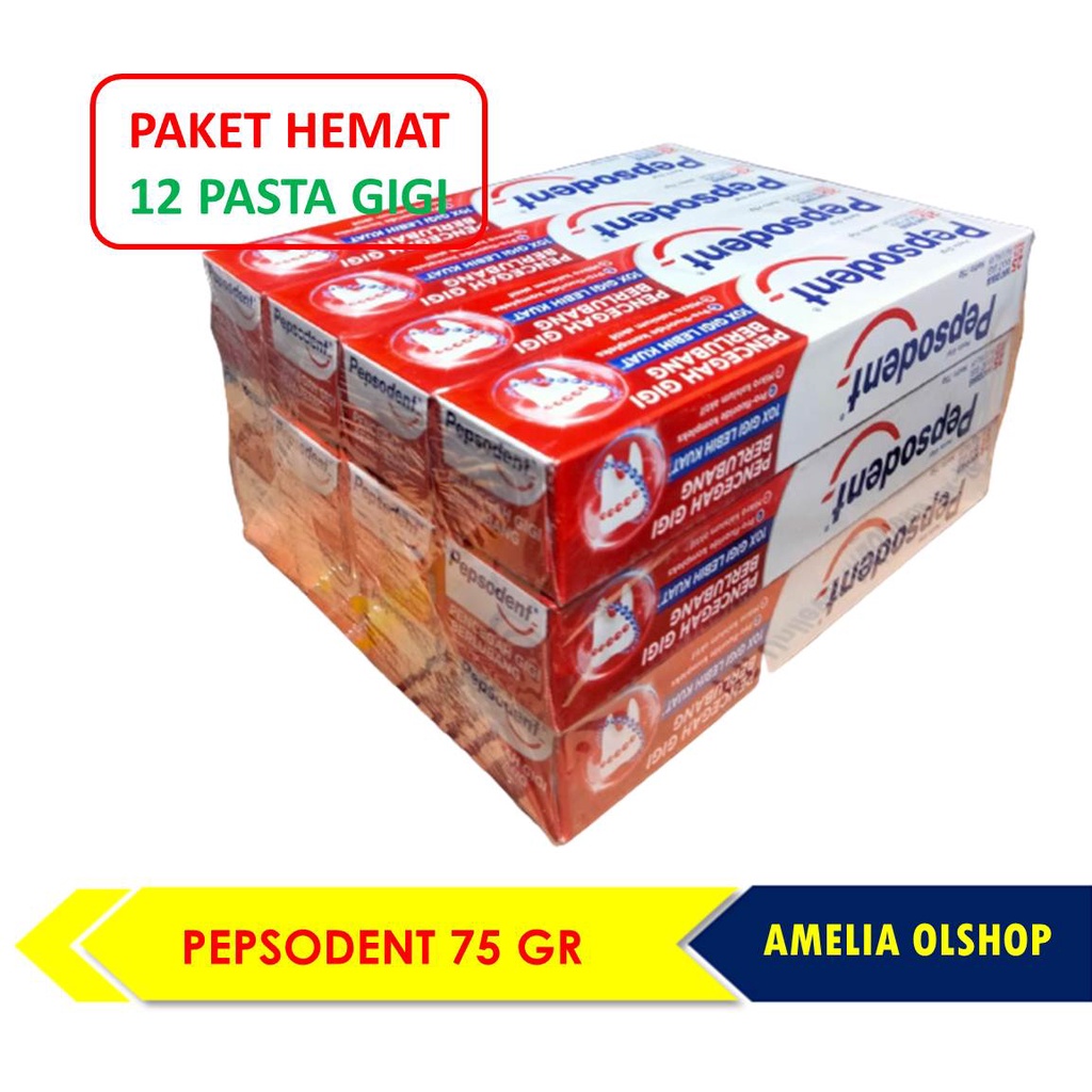 Paket Hemat 12 Pepsodent 1 Lusin Odol 12 Jam Pasta Gigi Pencegah Gigi Berlubang 75gr Termurah